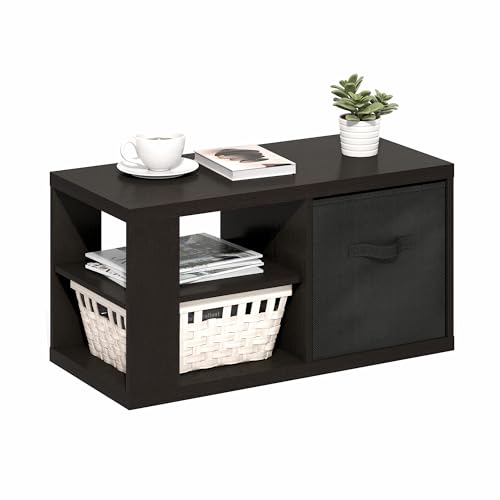 Image of Furinno Viola 3-Tier Modern Coffee Table, Printer Stand, Dark Oak | 1.2-inch Extra Thick Tabletop Center Table, Side Table, Open Shelf, 1x Storage Bin, for Living Room, Bedroom, Home Office
