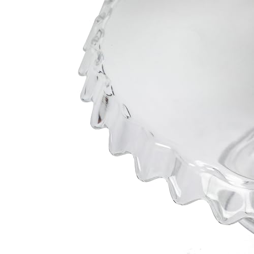 Image of Martha Stewart Watercrest Glass Cake Stand, 10.2 Inch Footed Pedestal Cake Plate with Scalloped Ruffled Edge, Clear Handmade Glassware for Weddings, Parties, and Dessert Display