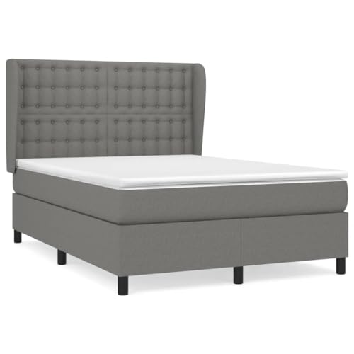 Mhdvray Lit à sommier tapissier, 140 x 200 cm, gris foncé, avec matelas à ressorts ensachés intégrés et surmatelas, tête de lit, réglable en hauteur,...