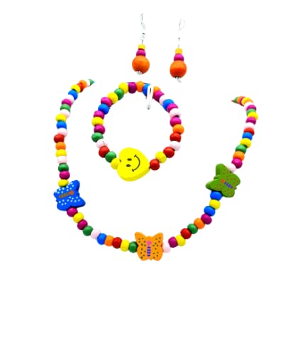 Aks jewelz Colorful Kids Necklace & Bracelet With Earrings wooden beads with Small Butterfly Charms (B09NVVR7P9) Amazon Price History, Amazon Price Tracker