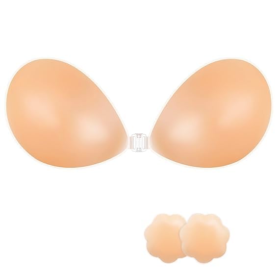 tnr Adhesive Bra Reusable Strapless Self Silicone Push-up Invisible Sticky Bras for Backless & Off Shoulder Dress with Nipple Cover Beige-picture-33