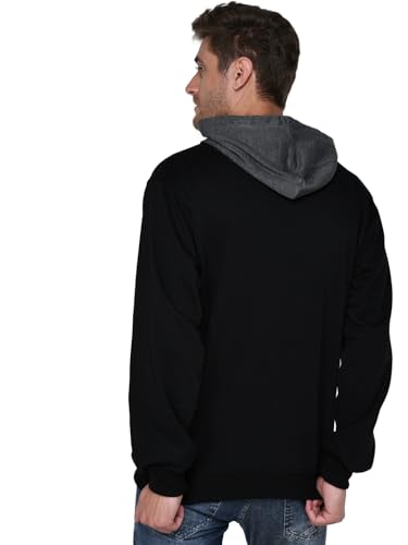 Image of The SV Style Random Print Graphic Print Pullover Hoodie, Black, Long Sleeve with Kangaroo Pocket 320 GSM Fleece Inside