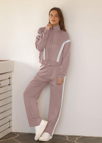 Image of XIEERDUO Lounge Sets for Women 2025 Sweatsuit 2 Piece Outfits Sweatshirt Wide Leg Sweatpant Tracksuit Matching Set