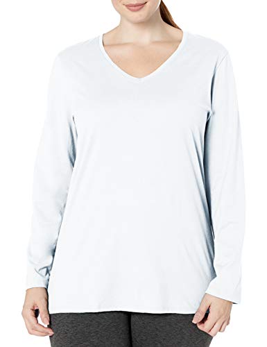 Just My Size Women's Plus Size Vneck Long Sleeve Tee, White, 4X