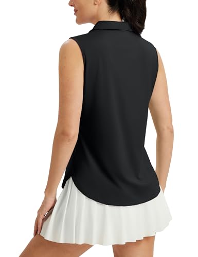 Image of MAGCOMSEN Womens Golf Shirts Sleeveless 1 /4 Zip Collared Polo Shirt UPF 50+ Quick Dry Workout Tank Tops Tennis