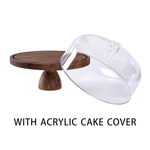Cake Stand with Lid, Multi-Functional 12in Round Cake Holder, Acacia Wood 2-in-1 Dessert Table Display Set, Charcuterie Board for Cheese ,Fruit Platter, Large Acrylic Cake Dome Cover - Image 6