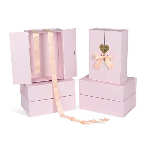 Gift Boxes With Lids 6 Pack, 14.5"X10"X4.5" Large Pink Gift Box With Ribbon Card Fancy Gift Wrap Boxes For Wrapping Presents Festival Anniversary, Birthday Weddings,Bridesmaid Proposal Box #TOP6