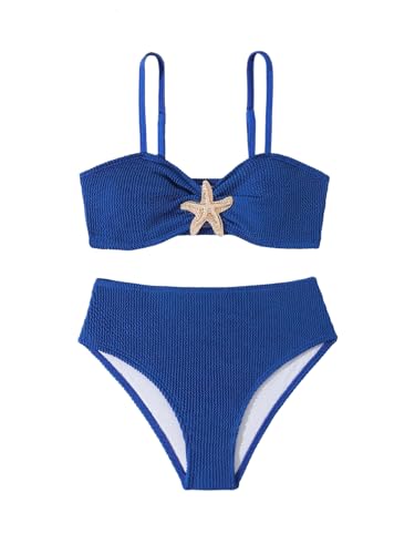 Image of RoseSeek Girl's 2 Piece Padded Bathing Suit Wireless Starfish Swimsuit Spaghetti Strap Vacation Beachwear Set