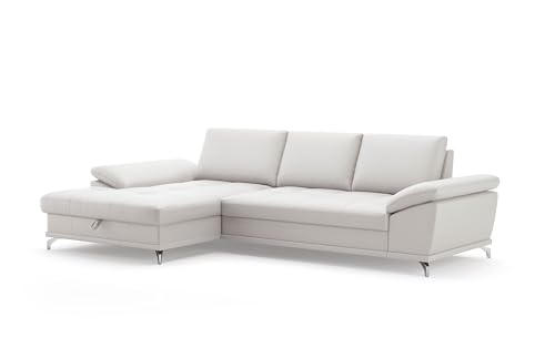 CAVADORE Castiel Canapé d'angle à Ressorts avec Grande Chaise Longue, réglage de la Profondeur d'assise et Pieds en métal Noir Mat, 301 x 89 x 176 cm, Cuir...