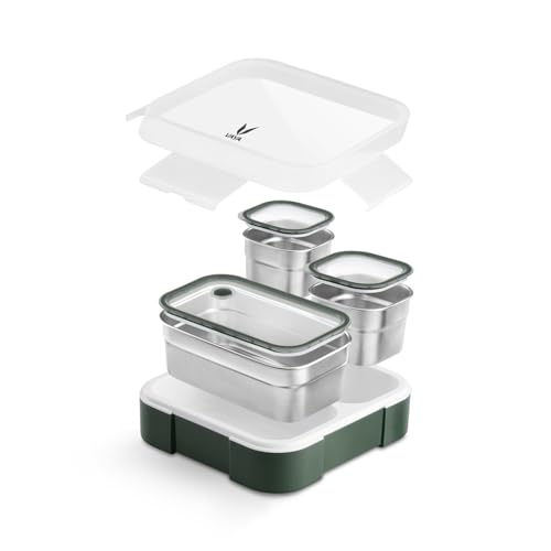 Image of VAYA Tydbyt Lunch Box for Boys, 3 Stainless Steel Containers, Slim Compact & Travel Friendly Tiffin Box for Office School, Ideal for Organized Meals, Green
