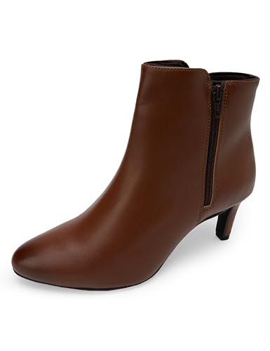 Image of ELLE Women Pointed Toe Kitten Heel Ankle Boots With Side Zipper