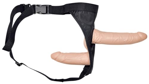 You2Toys Double Dong Strap-On - doppelter Stimulator für lesbische Paare, Doppeldildo-Strap-On für Frauen, verführerische Rollenspiele mit Umschnall-String, hautfarben