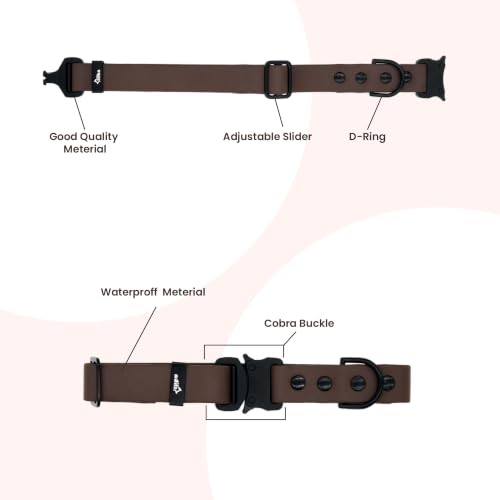 Image of Adil's Biothane Waterproof Dog Collar, Dog Leash & Collar Leash Combo | Heavy Duty TPU Coated Webbing | Adjustable Quick Release Buckle | Odour Resistant (Brown, L-22, Collar only)