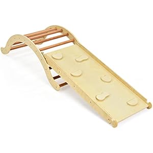 COSTWAY 3-in-1 kinderen klimladder set, houten boog klimdriehoek met glijbaan, veelzijdige kinderen klimboog speelset…