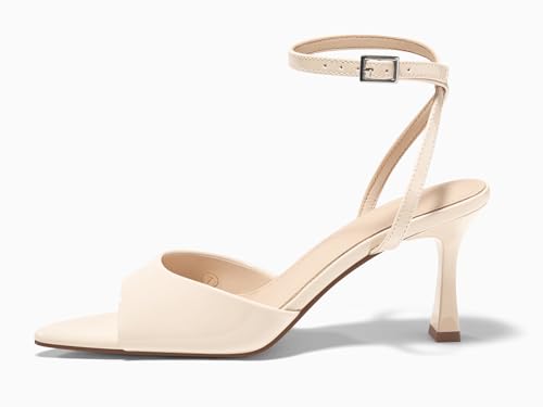 Image of Coutgo Womens Kitten Heels Sandals Pointed Open Toe Ankle Buckle Strap Summer Dress Shoes