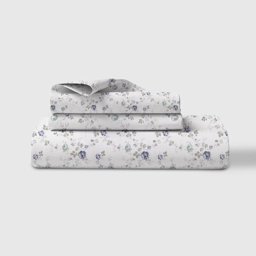 Image of LINENWALAS 100% Cotton Bed Sheet for King Size Bed, Floral Printed King Bedsheet with 2 Pillow Covers | 210 TC Soft, Breathable, Luxury Bedsheet (Blue Sapphire, 108 x 108 Inches)