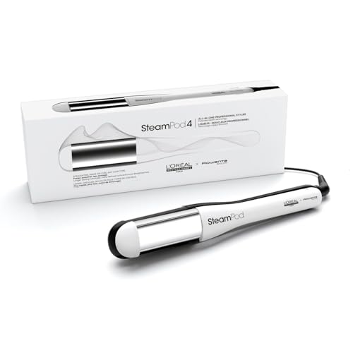 L’Oréal Professionnel, Steampod 4, Plancha de Pelo Profesional con tecnología a vapor, Moldeador todo en uno, Para todo tipo de cabello, Color Blanco