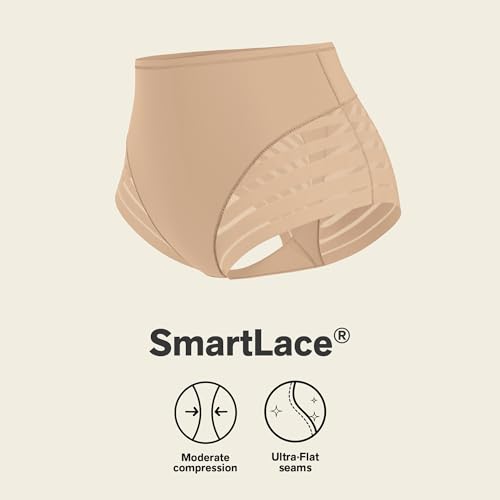 Image of Leonisa High Waisted Invisible Tummy Control Shapewear for Women - Stripe Lace Ladies Underwear Panties