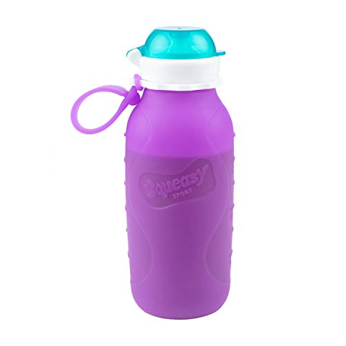 Image of Purple 16 oz Squeasy Snacker Spill Proof Silicone Reusable Pouch - for Soft Foods and Liquids - Water, Apple Sauce, Yogurt, Smoothies, Baby Food - Dishwasher Safe