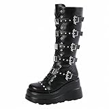 Style: ce sont des bottes mi-mollet de forme noire, avec un Style gothique ou punk audacieux et avant-gardiste, parfaites pour faire une déclaration de mode.
