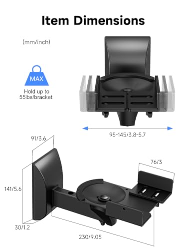 Image of suptek Small Dual Side Clamping Bookshelf Speaker Wall Mounting Bracket for Small Surrounding Sound Speakers, Hold up to 55lbs Black SPM201SB