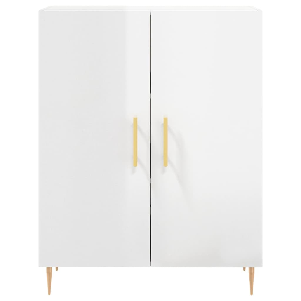 Kredens biały wysoki połysk materiał drewnopochodny z metalowymi nóżkami 69,5 x 34 x 90 cm miejsce do przechowywania meble kuchenne salon szafka bufet przechowywanie półka