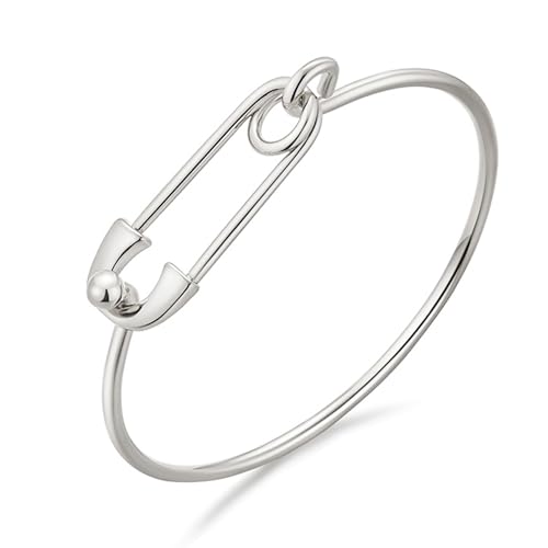 CUFELMU Silver Thin Bangle Bracelet for Women – Minimalist Safety Pin Bracelet, Dainty Fashion Jewelry