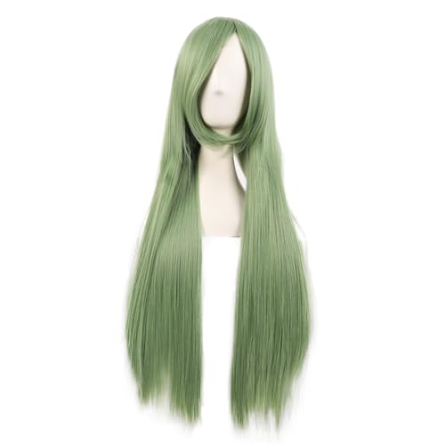 MapofBeauty 32 Zoll/80cm Side Pony Lange Gerade Anime Kostüm Cosplay Partei Perücke (Gemischt Grün)