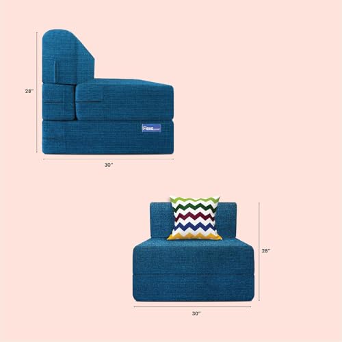 Image of Starlon 1 Seater Sofa Cum Bed Foldable 3-in-1 Sofa Bed with 1 Year Warranty, Washable Jute Fabric Cover & 1 Waves Pillows | Aqua Teal 2.5x6 Ft