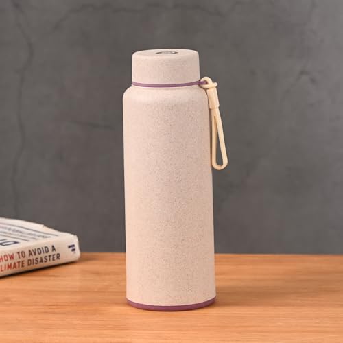 Eha Earth Friendly Hydralife Insulated Water Bottle for Office & Schools | 600 ml Stainless Steel Water Bottle for Kids & Adults Made with Rice Husk | Bottle for Men, Women | Leak Proof | 1 Unit