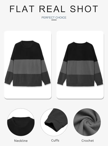 KISSMODA Women's Casual Long Sleeve Sweatshirt Color Block/Solid Crewneck Corduroy Pullover Cute Tops