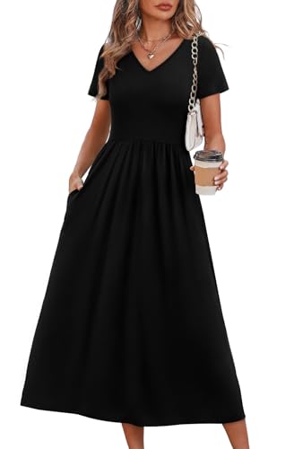 Image of OFEEFAN Summer Dresses for Women Flowy Casual A-Line Midi Dress Beach Vacation Sundresses with Pockets S-2XL