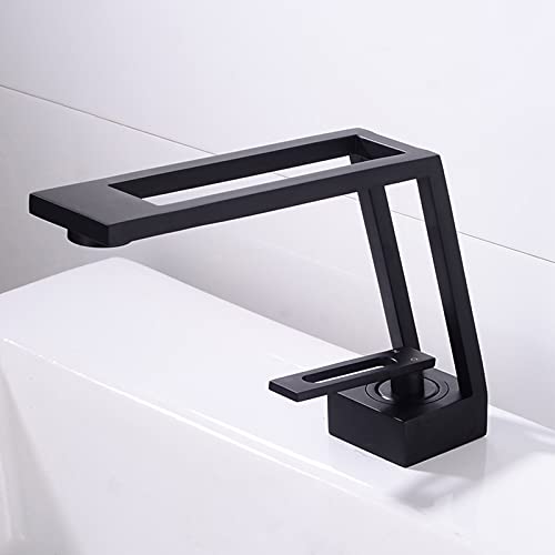 Robinet de bassin noir carré en laiton avec mitigeur monotrou eau chaude froide
