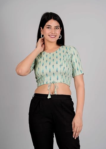 Image of Yash Gallery Women's Cotton Zig-Zag Printed Regular Regular Fit Short Sleeve Blouse