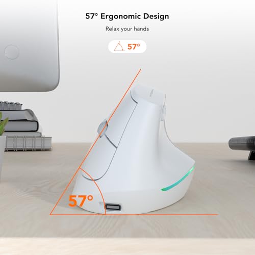 Image of KYSONA Wireless Ergonomic Mouse, Vertical Mouse, Bluetooth Ergo Mouse, Quiet Click, 5 Level Adjustable DPI(800 /1200 /2400 /2400 /4000), Rechargeable 2.4G Mice Computer, PC, Mac, Laptop, White