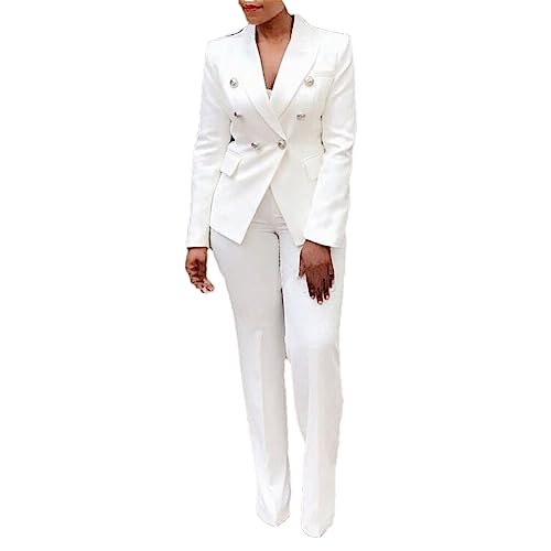 Women Double Button Blazer & Pants Suit Set 2 Piece Sets Womens Outfits Blazer Set