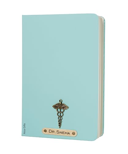 Image of AICA Personalized Name & Charm Doctor Leather Notebook Diary - A5 Size, 180 Ruled Pages (Mint Green) | Customized Gift for Doctors Retirement Farewell Appraisal Birthday For Men Women Girls Boys