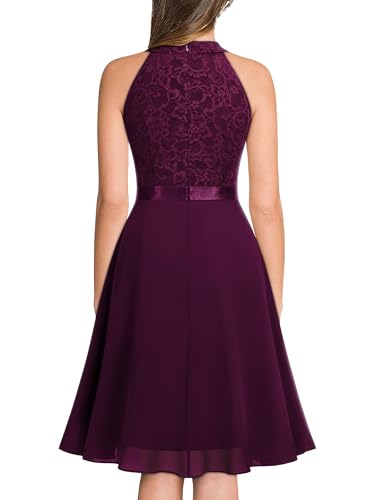 Image of Miusol Women's Halter Neck Lace Ruffle Vintage Cocktail Party A-Line Bridesmaid Dress