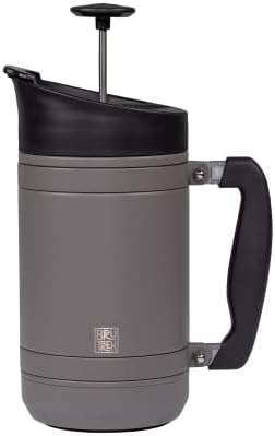 BruTrekยฎ by Planetary Design Basecamp Coffee Press - Double Wall Vacuum Insulated Stainless Steel - Bru-Stop Technology, No Grounds in Coffee, No Spill Lid (Storm Gray, 32 fl.oz)
