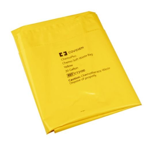Covidien CT2100 ChemoPlus Chemo Soft Waste Bag, 20 gal Capacity, Yellow (Pack of 100)