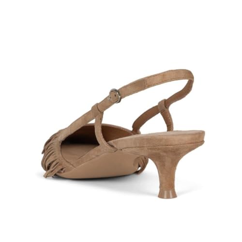 YDN Women's Pointed Toe Tassels Fringe Pumps Strappy Low Kitten Heels Slingback Buckled Strap Sandals Dress Prom Party Wedding Shoes Size 4-16 US3