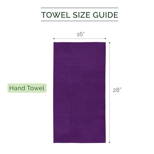 Image of Elegant Comfort 100% Turkish Cotton 4 Lines Viscose Stripe Luxury 4 Pack Hand Towel Set - Ultra Absorbent and Soft 16 x 28 Inch Premium Hotel Spa Quality Towels for Everyday Bath Use, Purple