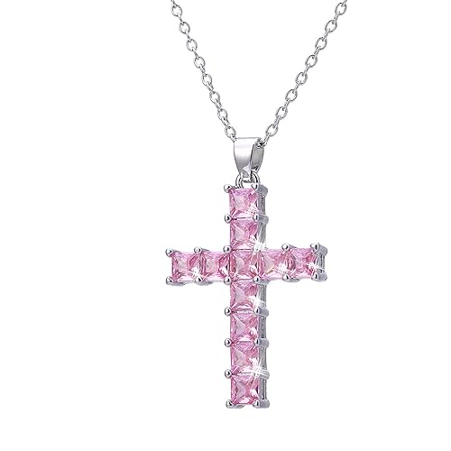 Cross Necklace Silvery Cubic Zirconia Cross Pendant Necklace Gifts for Women/Men