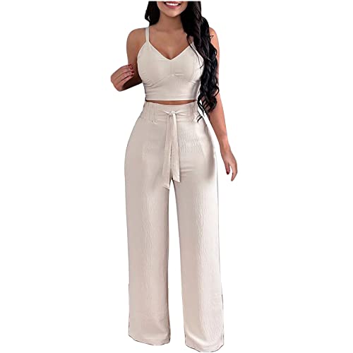 hlysgo Women's 2 Piece Outfits Deep V Neck Crop Camisole