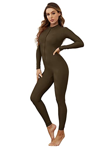 Image of speerise Women's Jumpsuits Long Sleeve Zipper Turtleneck One Piece Bodycon for Yoga Clubwear