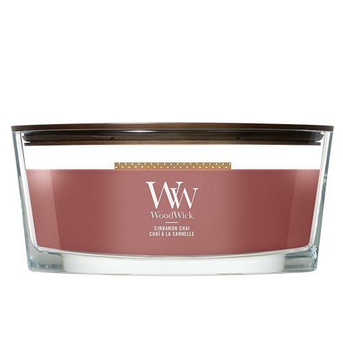 WoodWick Ellipse Bougie parfumée | Cannelle Chai | avec mèche crépitante | Durée de combustion : jusqu'à50pk heures