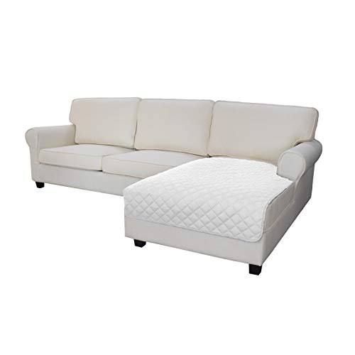 Image of Easy-Going L Shape Sectional Sofa Slipcover 42 x 68 Inches Rectangular Chaise Lounge Reversible Furniture Protector for Pets Kids Children Dog Cat (White /White)