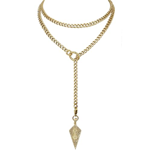 EverGlimp Knights Shield Slip Chain Choker with Diamond Relief Pendant Adjustable Long Y-Lariat Necklace for Women in 18K Gold Plated 39