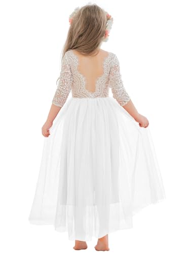 VEYOLOB Flower Girl Dress A-line Floor-Length Lace/Tulle Sleeveless Girls Dresses for Wedding Garden Party First Communion