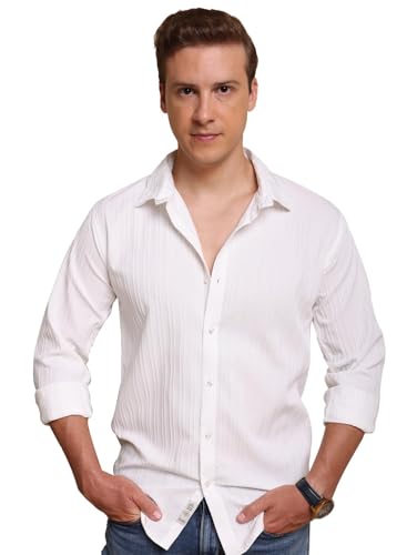 Image of FILO HEVIS Men's Casual Button Down Popcorn Shirts Stylish Long Sleeve Linen Textured Beach Summer Shirt